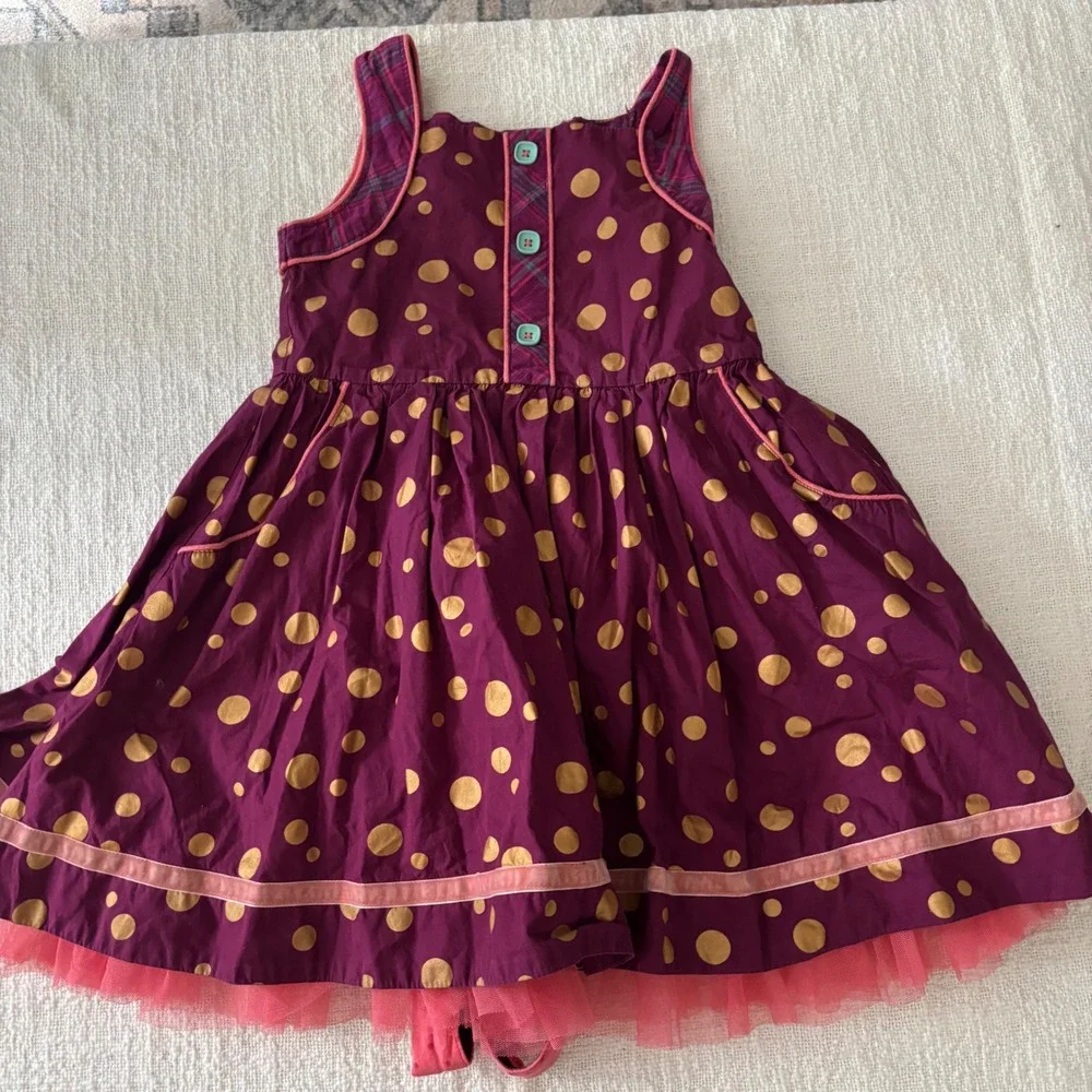 Matilda Jane Girls Purple Gold Polka Dot Tulle Hem Dress Size 6